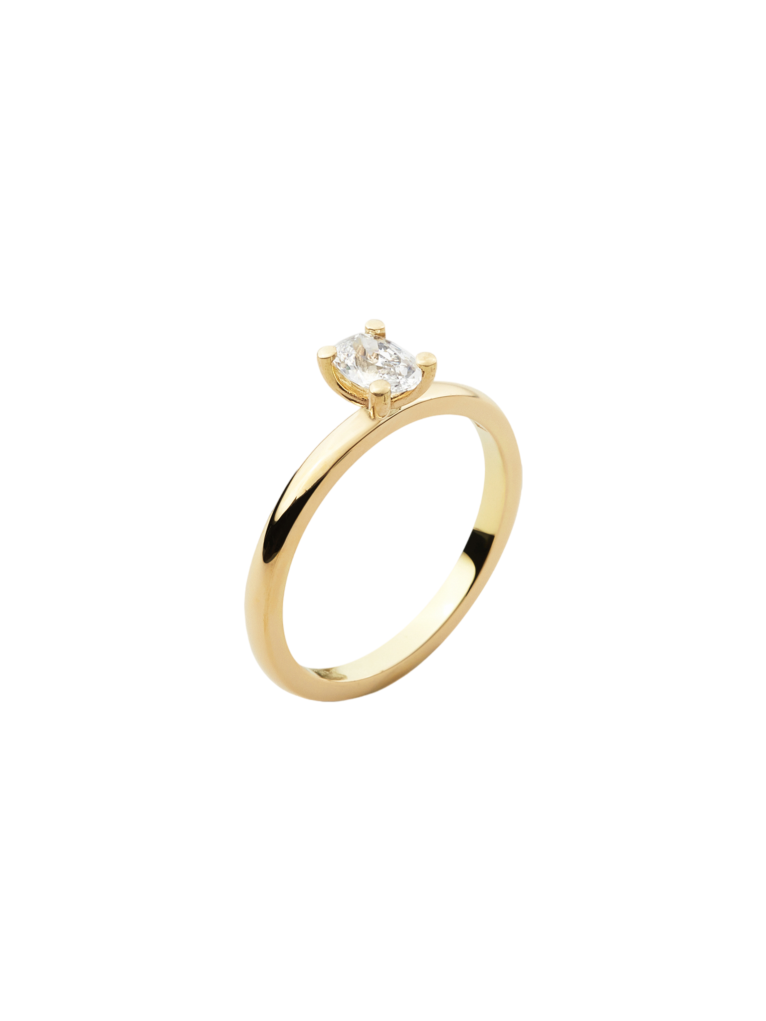 Soft solitaire ring in 18k yellow gold with oval 0,50ct diamond